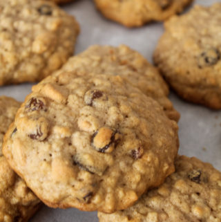 An oatmeal raisin cookie up close.