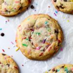 Funfetti cookies filled with sprinkles and chocolate chips.