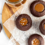 Chocolate thumbprint cookies with dulce de leche in the middles.