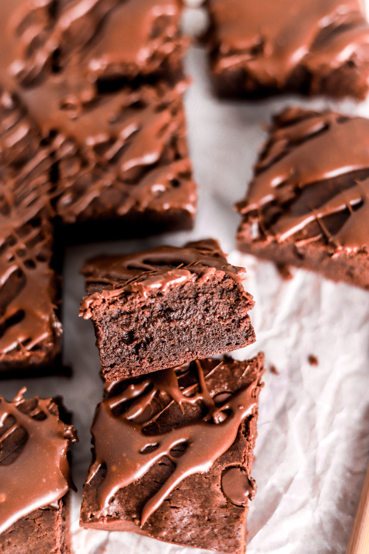 Fudgy brownies drizzled with hot fudge sauce. 