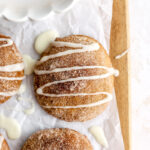 Apple cookies with cinnamon sugar coating and icing on top.