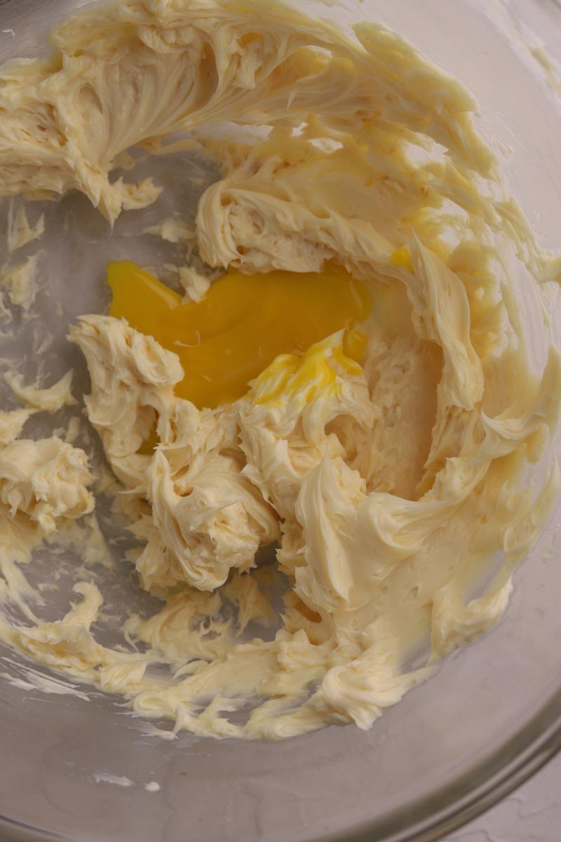 Creamed butter and sugar with an egg yolk on top.
