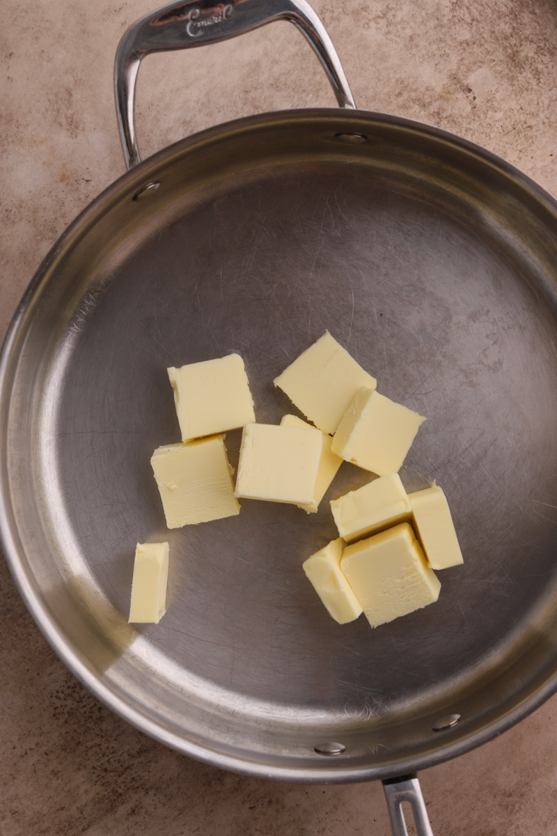 Chopped butter in a large saucepan. 