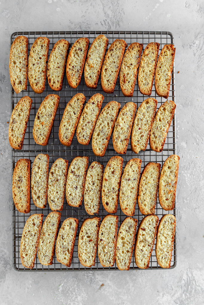 Biscotti on a cooling rack. 